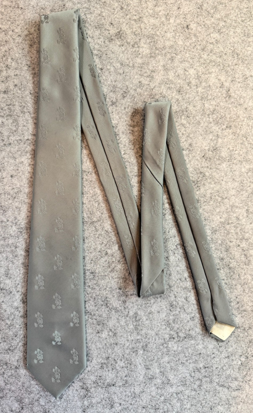 Vintage Mickey Mouse Gray Silver Novelty Necktie Tone-on-Tone All Over Pattern